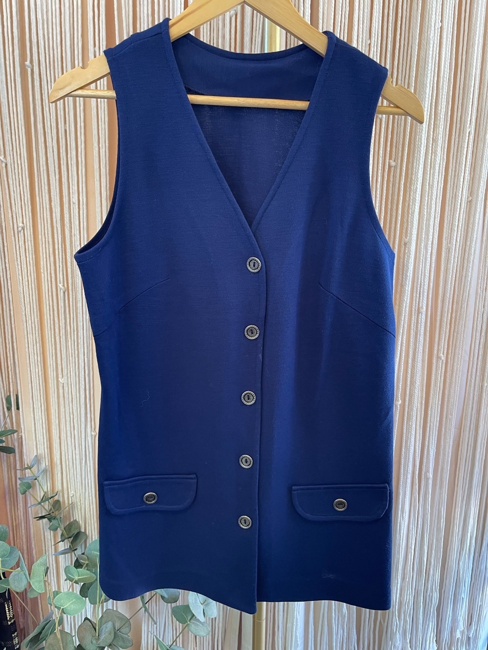 Vintage 1970s longline tunic vest Waistcoat Blue Medium (M)